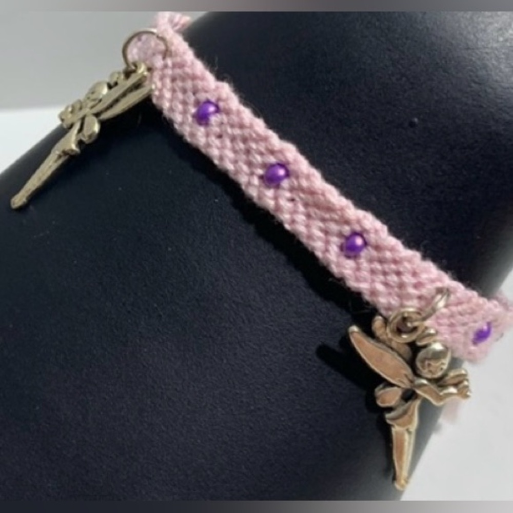 Hand crafted beaded with silver fairy charms macrame bracelet
